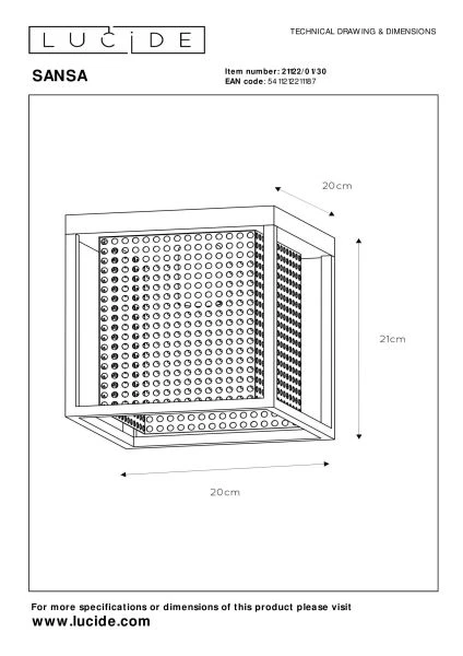 Lucide SANSA - Flush ceiling light - 1xE27 - Black - technical